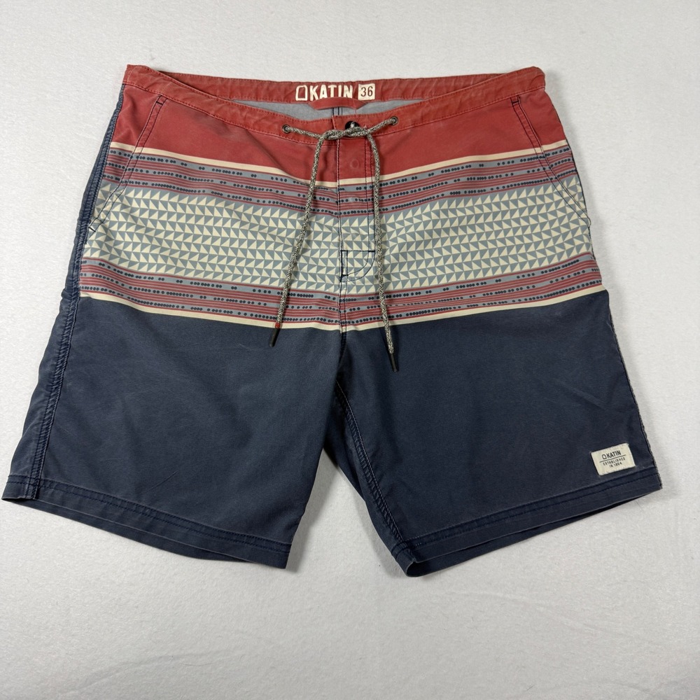 Katin Board Shorts Mens 36 Red White Blue Geometric Stash Pocket USA 4th of July
